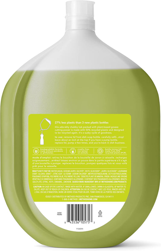 Method Gel Dish Soap, Refill, Lime + Sea Salt, Recyclable Bottle, Biodegradable Formula, Tough On Grease, 54 Fl Oz (Pack Of 4)