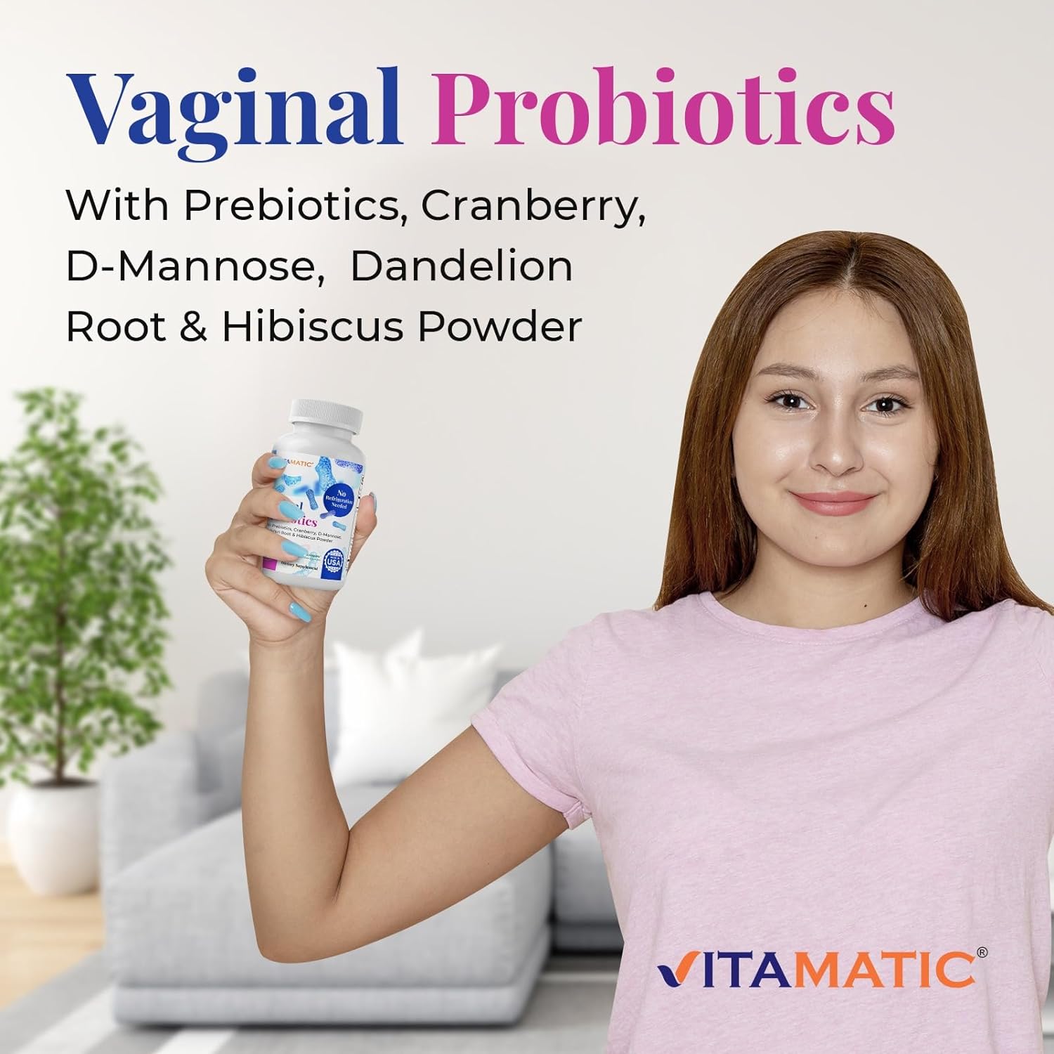 Vitamatic Vaginal Probiotics 20 Billions for Women pH Balance & Odor Control with Prebiotics & Probiotics 60 DR Capsules - Made with Cranberry, D-Mannose, Hibisucs & Dandelion : Health & Household