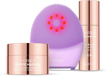 Foreo Firm & Clean Bundle - Luna 4 Plus Sensitive Facial Cleansing Brush + Supercharged Serum 2.0, 30Ml + Hydrating Night Mask, 75 Ml - Near Infrared Light Therapy - Microcurrent Facial Device