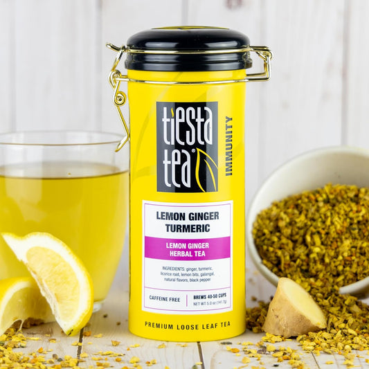 Tiesta Tea - Lemon Ginger Turmeric | Lemon Ginger Herbal Tea | Premium Loose Leaf Tea Blend | Non Caffeinated Herbal Tea | Make Hot Or Iced Tea & Brews Up To 50 Cups - 5 Ounce Refillable Tin