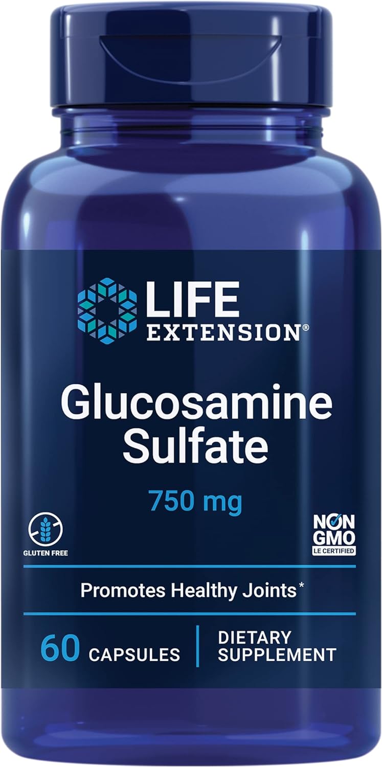 Life Extension Glucosamine Sulfate, 750 Mg, Supports Knee Comfort And Joint Health, Gluten-Free, Non-Gmo, 60 Capsules