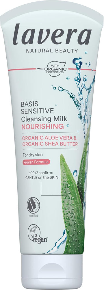 Lavera Basis Sensitive Cleansing Milk - Facial Cleanser With Aloe Vera & Shea Butter For Soft Skin - Make Up Remover - Face Wash - Peta Certified - Vegan - Made In Germany - 4.3 Fl Oz