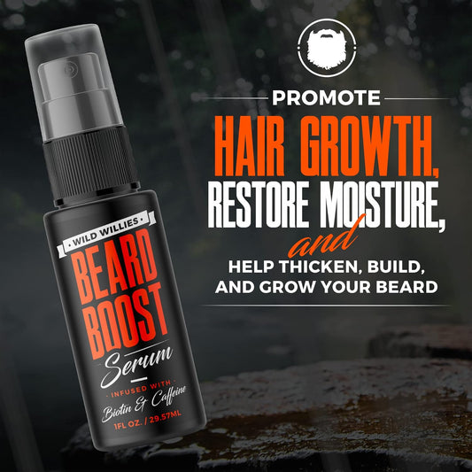 Wild Willies Beard Growth Serum - Natural Enhancer With Biotin, Caffeine & Essential Oils For Fuller, Thicker Facial Hair - Nourishing Daily Grooming