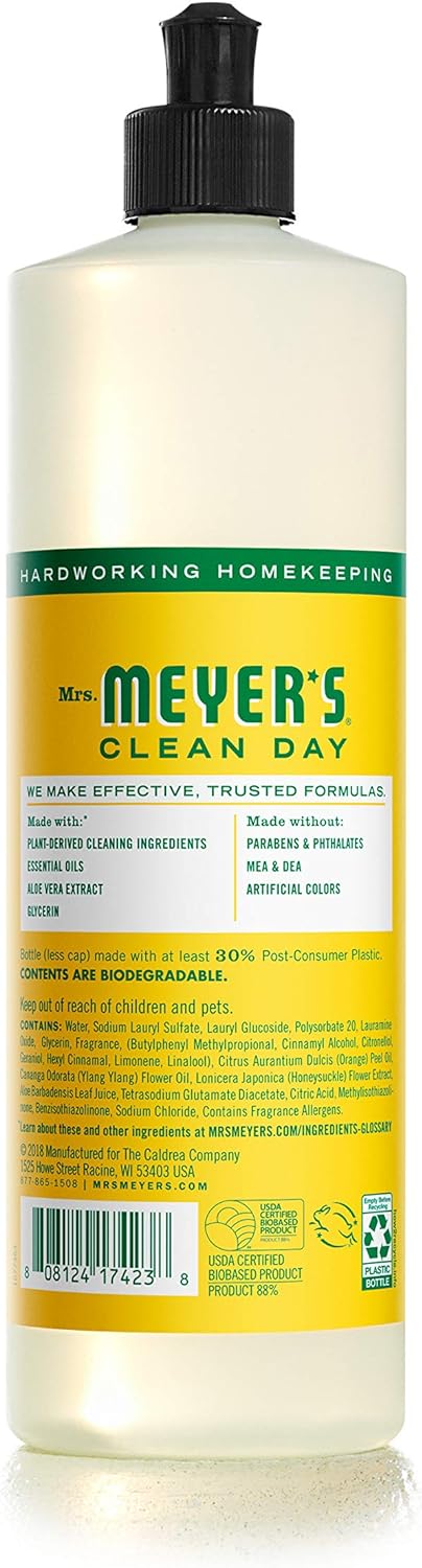 MRS. MEYER'S CLEAN DAY Liquid Dish Soap, Biodegradable Formula, Honeysuckle, 16 fl. oz - Pack of 3