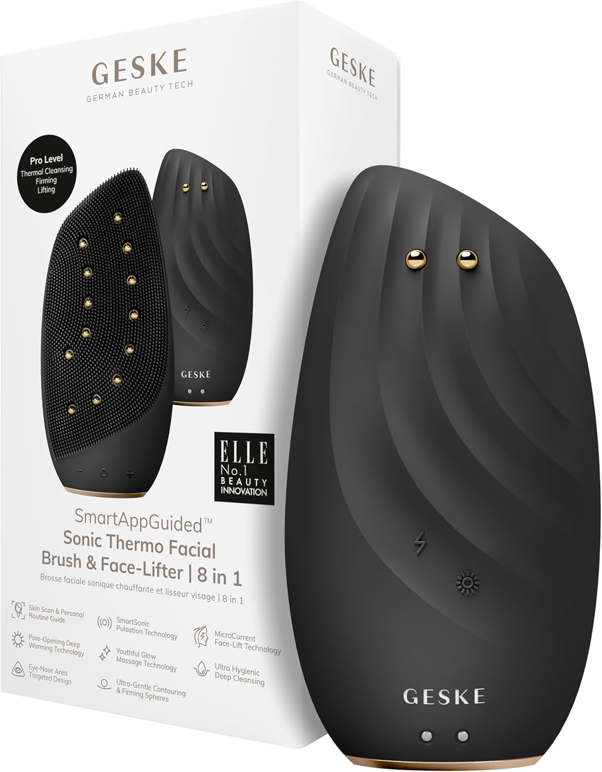 Geske | Smartappguided™ Sonic Thermo Facial Brush & Face-Lifter | 8 In 1 | Skin Cleansing & Anti-Wrinkle | Silicone Electric Cleansing Brush | Facial Massager | Cleansing & Anti-Aging
