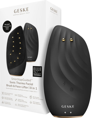 Geske | Smartappguided™ Sonic Thermo Facial Brush & Face-Lifter | 8 In 1 | Skin Cleansing & Anti-Wrinkle | Silicone Electric Cleansing Brush | Facial Massager | Cleansing & Anti-Aging