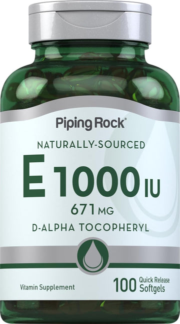 Piping Rock Vitamin E 1000 IU | 671mg | 100 Softgel Capsules | D-Alpha Tocopheryl Supplement | Non-GMO, Gluten Free