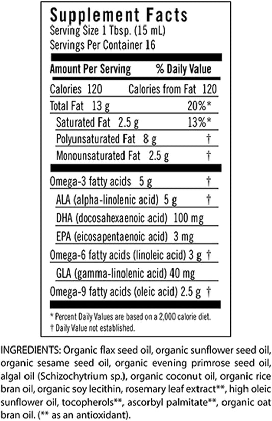 Flora - Udo'S Oil Dha 3-6-9 Blend - Vegan Eye & Brain Health Supplement - Vegan Omega-3 & Omega-6 - Contains Sunflower & Flax Seed Oil - Kosher & Organic - Keep Chilled - 8.5 Fl. Oz