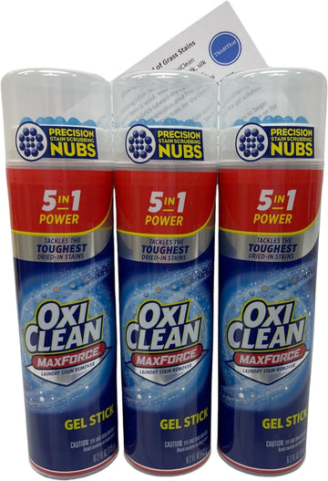 OxiClean MaxForce 5 in 1 Laundry Stain Remover Gel Stick Bundle: (3) 6.2oz Sticks & ThisNThat Tip Card
