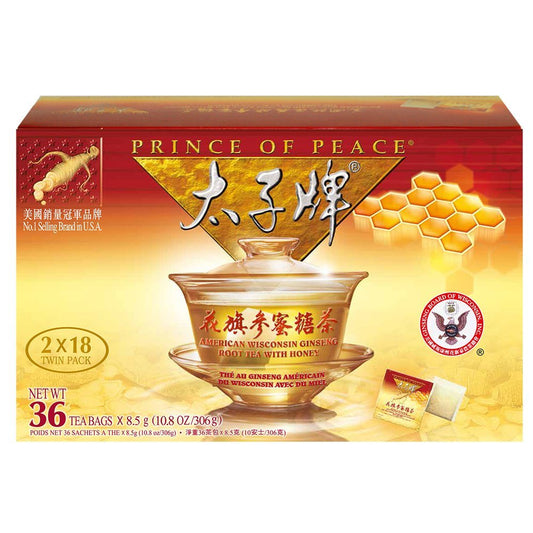 Prince of Peace American Ginseng Root Tea with Honey, 2 Boxes, 18 Tea Bags Per Box – Premium Wisconsin-Grown Ginseng – American Ginseng Tea Bags – Honey Ginseng Tea : Health & Household