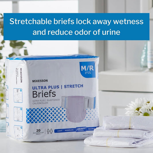 Mckesson Ultra Plus Stretch Briefs, Incontinence, Heavy Absorbency, Medium, 20 Count, 4 Packs, 80 Total