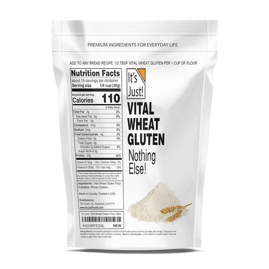 It'S Just - Vital Wheat Gluten Flour, High Protein, Make Seitan, Low Carb Bread, 20Oz