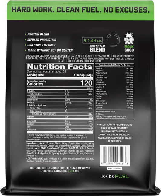 Jocko Mölk Whey Protein Powder 22G Sugar Free Monk Fruit Blend - Muscle Recovery & Growth, Packaging May Vary (31 Servings, Mint Chocolate)