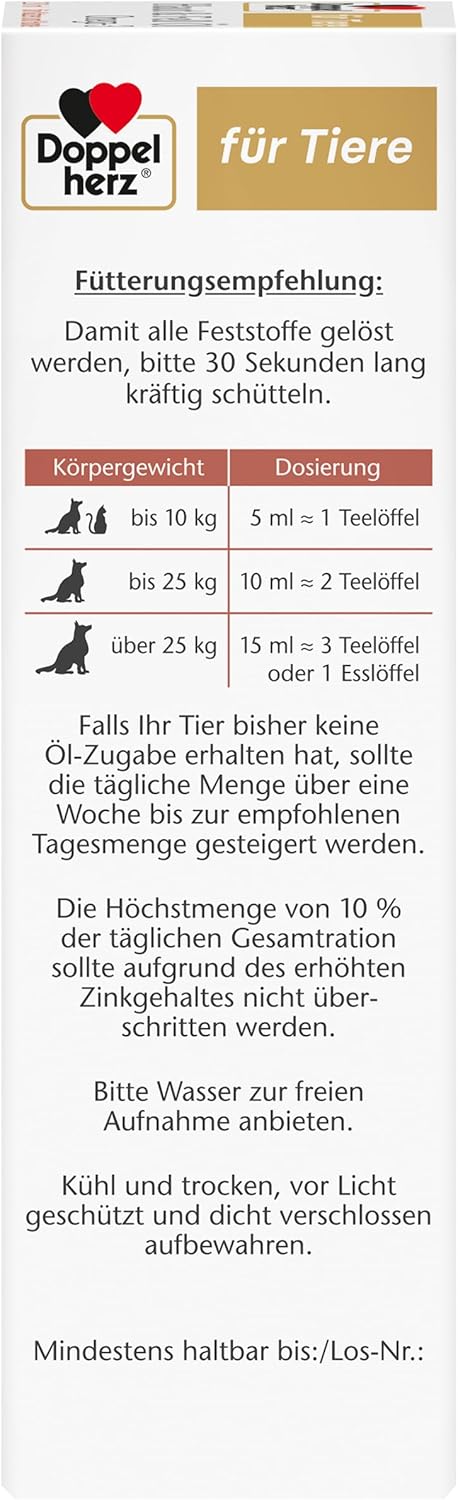 Doppelherz Skin And Fur Oil For Cats And Dogs - To Support Skin Function In Dermatosis And Excessive Hair Loss - 250 Ml