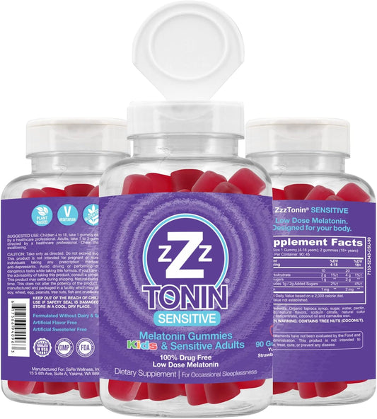 Sensitive Adult And Kids Melatonin Gummy. 1Mg Chewable Melatonin - Low Dose Melatonin Designed Specifically For Natural Calm Sleep Aid In Sensitive Populations. 90 Plant Based Gummies