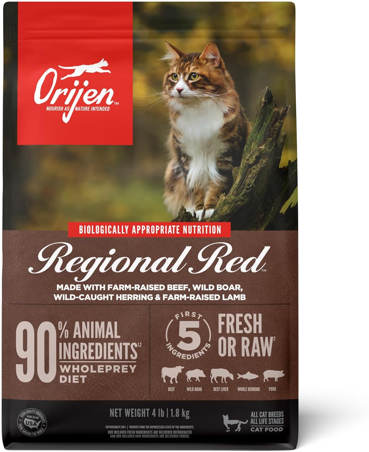 Orijen Regional Red Dry Cat Food, Grain Free Cat Food For All Life Stages, With Wholeprey Ingredients, 4Lb