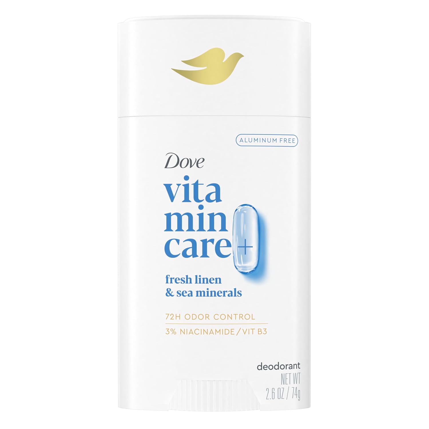 Dove Vitamincare+ Deodorant Stick Fresh Linen & Sea Mineral Aluminum Free 2.6 Oz