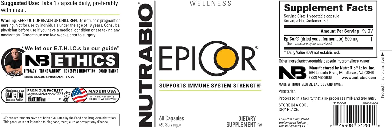 NutraBio – Epicor Multi Vitamin – Prebiotic – Antioxidant Support – Independent Lab Tested - 500mg – 60 Vegetable Caps : Health & Household