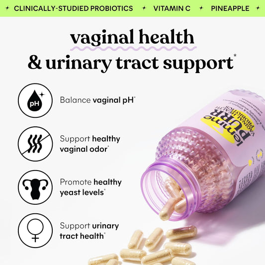 Lemme Purr Vaginal Probiotics For Women - Promotes Ph Balance, Healthy Vaginal Odor & Urinary Tract Health W/Lactobacillus Blend, Clinically Tested Strains, Pineapple & Vitamin C - 60 Veggie Capsules