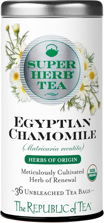 The Republic Of Tea — Organic Egyptian Chamomile Superherb Tea Tin, 36 Herbal Tea Bags, Naturally Caffeine-Free Herbs Of Origin