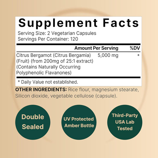 Naturebell Citrus Bergamot 5,000 Mg Equivalent, 240 Veggie Capsules | Extra Strength 25:1 Fruit Extract – High Antioxidant Level – Heart & Immune Support Supplement – Vegan, Non-Gmo