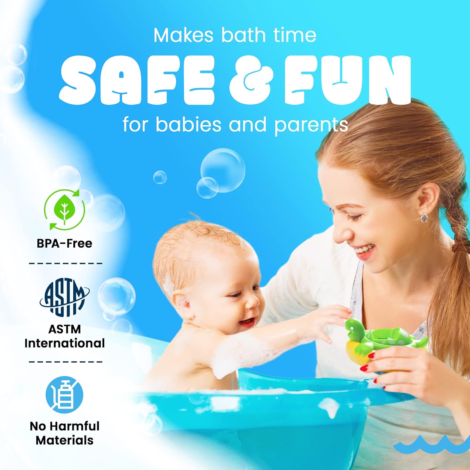 Aquatopia - Baby Bath Thermometer Floating Toy with Digital Audible Alarm, Baby Water Thermometer for Bath Temp, Cute Baby Bath Essentials, Beeps When Too Hot or Too Cold, Trevor Turtle, Green : Bathtub Thermometers : Baby