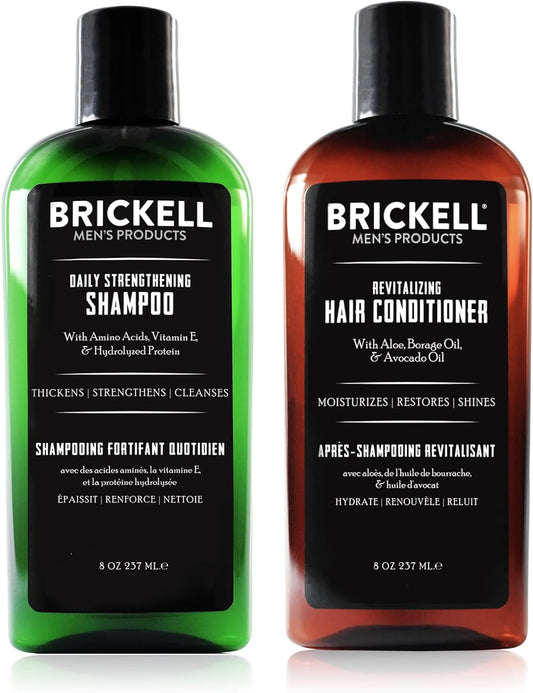 Brickell Men’S Daily Revitalizing Hair Care Routine, Mint And Tea Tree Oil Shampoo, Strength And Volume Enhancing Conditioner, Natural And Organic