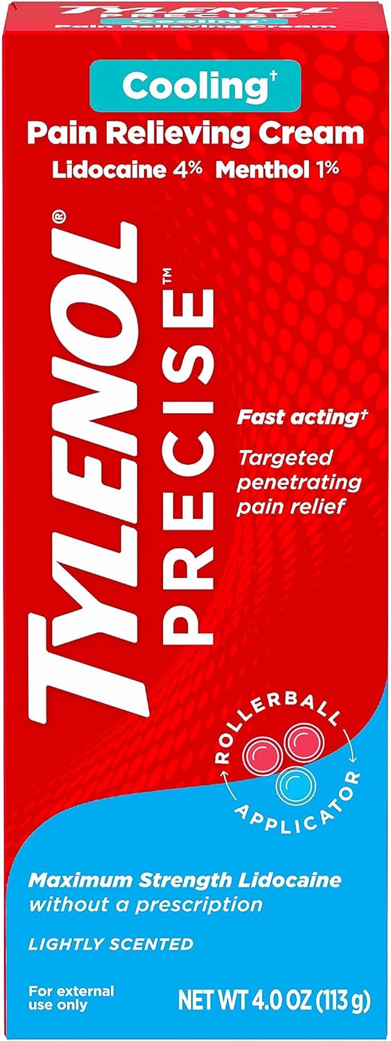 Tylenol Precise Cooling Pain Relieving Cream, Maximum Strength 4% Lidocaine & 1% Menthol Cream for Joint Pain, Fast-Acting, Penetrating Pain Relieving Cream, Light Scent, 4oz