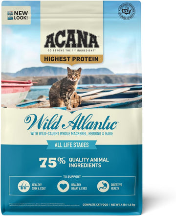 ACANA Highest Protein Dry Cat Food, Wild Atlantic, Grain Free Saltwater Fish With Freeze-Dried Liver Recipe, 4lb