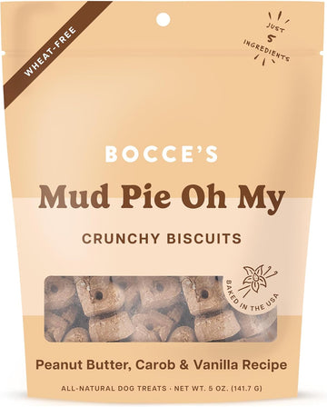 Bocce'S Bakery Oven Baked Mud Pie Oh My Treats For Dogs, Everyday Wheat-Free Dog Treats, Made With Real Ingredients, All-Natural Pb, Carob & Vanilla Biscuits, 5 Oz