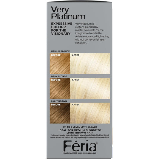 L'Oreal Paris Feria Multi-Faceted Shimmering Permanent Hair Color, Very Platinum, Pack Of 1, Hair Dye