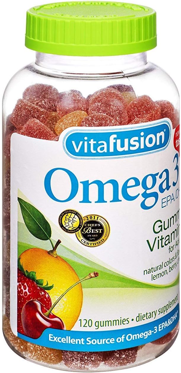 Vitafusion Omega 3 EPA/DHA Gummy Vitamins for Adults Dietary Supplement Lemon, Berry & Cherry avors 120 Each (Pack of 6)