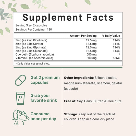 Micro Ingredients Quercetin with Vitamin C and Zinc, 240 Capsules | Qu