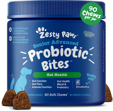 Zesty Paws Probiotics For Dogs - Digestive Enzymes For Gut Flora, Digestive Health, Diarrhea & Bowel Support - Clinically Studied De111 - Dog Supplement Soft Chew For Pet Immune System - Adv, 90Ct