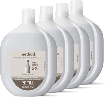 Method Foaming Hand Soap Refill, Violet + Lavender, Recyclable Bottle, Biodegradable Formula, 28 Fl Oz (Pack Of 4)