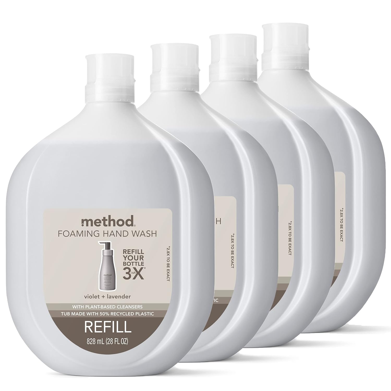 Method Foaming Hand Soap Refill, Violet + Lavender, Recyclable Bottle, Biodegradable Formula, 28 fl oz (Pack of 4)