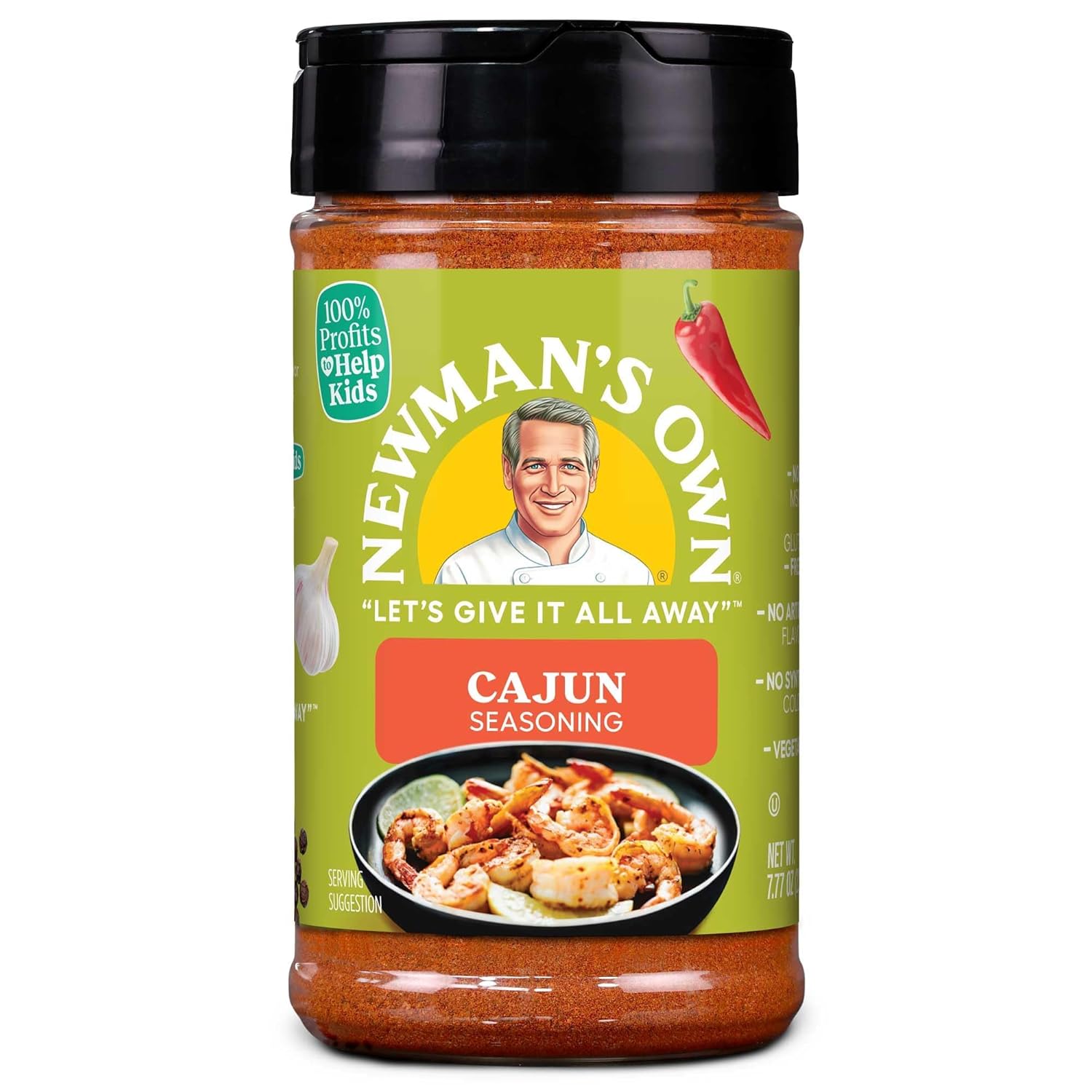 Newman'S Own Cajun Seasoning; Perfect Spices For Cooking Hot Wings, Crawfish Boil And To Add A Kick To Your Dishes; No Msg, Gluten Free; Kosher; 7.77 Oz. Bottle