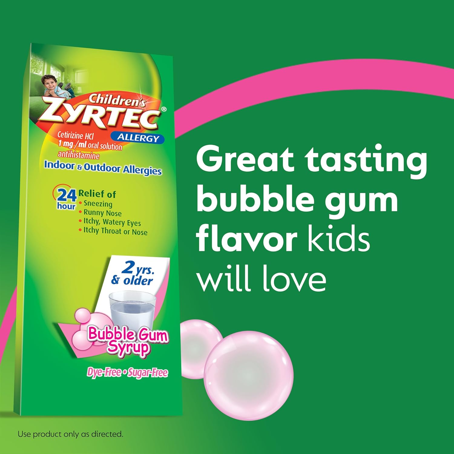 Zyrtec Children's 24 Hour Allergy Relief Syrup, 5 mg Cetirizine HCl Antihistamine, Kids Allergy Medicine for Indoor & Outdoor Allergy Relief, Dye-Free & Sugar-Free, Bubble Gum, 4 fl. oz : Health & Household