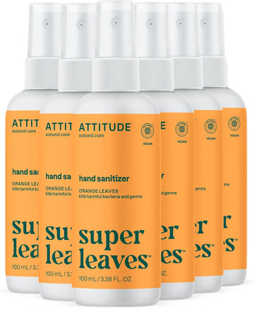 Attitude Hand Sanitizer Spray For Adults And Kids, Ewg Verified, Kills Bacteria And Germs, Vegan, Orange Leaves, 3.38 Fl Oz (Spray Bottle) (Pack Of 6)