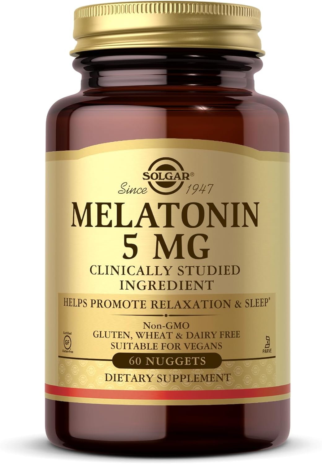 Solgar Melatonin 5 mg - 60 Nuggets - Helps Promote Relaxation & Rest - Non-GMO, Vegan, Gluten Free, Dairy Free, Kosher - 60 Servings