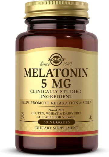 Solgar Melatonin 5 mg - 60 Nuggets - Helps Promote Relaxation & Rest - Non-GMO, Vegan, Gluten Free, Dairy Free, Kosher - 60 Servings