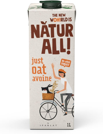 Natur-All | Just Oat Drink 1L - Only 2 Ingredients: Water & Oat, Unsweetened, 100% Plant-Based, Eco-Friendly Packaging, Vegan (6 Unit Box)