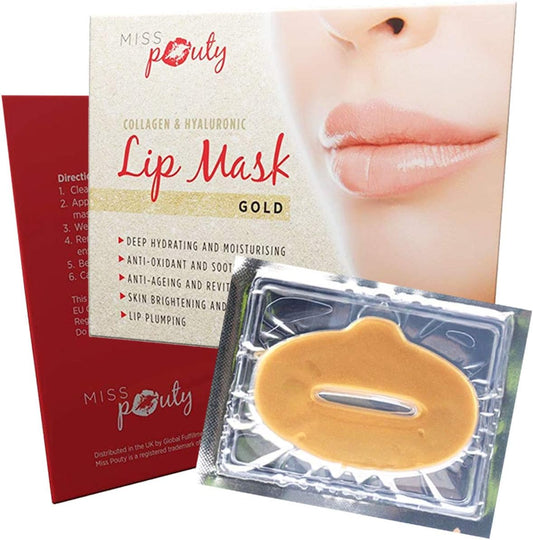 Gold Lip Mask X5 – Collagen, Hyaluronic Acid, Plumping, Hydrating, Anti-Ageing, Moisturising, Soothing, Fuller Lips, Dry Lip Repair, Anti-Wrinkle, Crystal Gel Lip Treatment