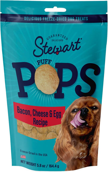 Stewart Freeze Dried Dog Treats, Puffpop Bacon, Egg, And Cheese Recipe, Gluten Free, 5.8 Ounce Resealable Pouch, Made In Usa, Dog Training Treats