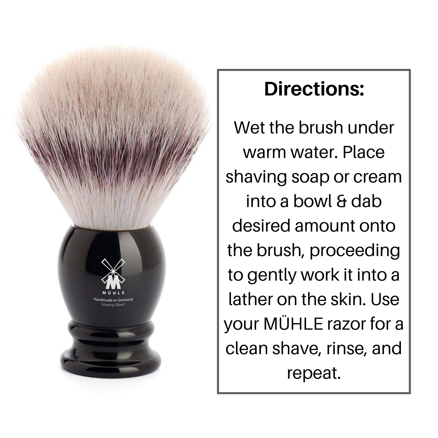 Mühle Classic Black Large Silvertip Fiber Shaving Brush - Synthetic Luxury Shave Brush For Men, Rich Lather : Beauty & Personal Care