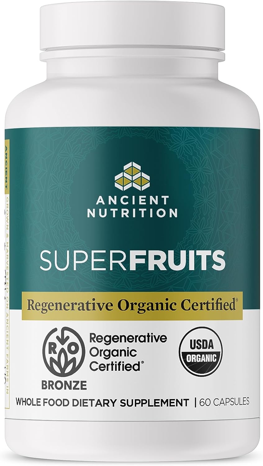 Ancient Nutrition Regenerative Organic Certified Superfruits Capsules, Supports Gut And Immune System Health, Made With Probiotics, Dragonfruit, Mulberry, And Goji, 60 Count