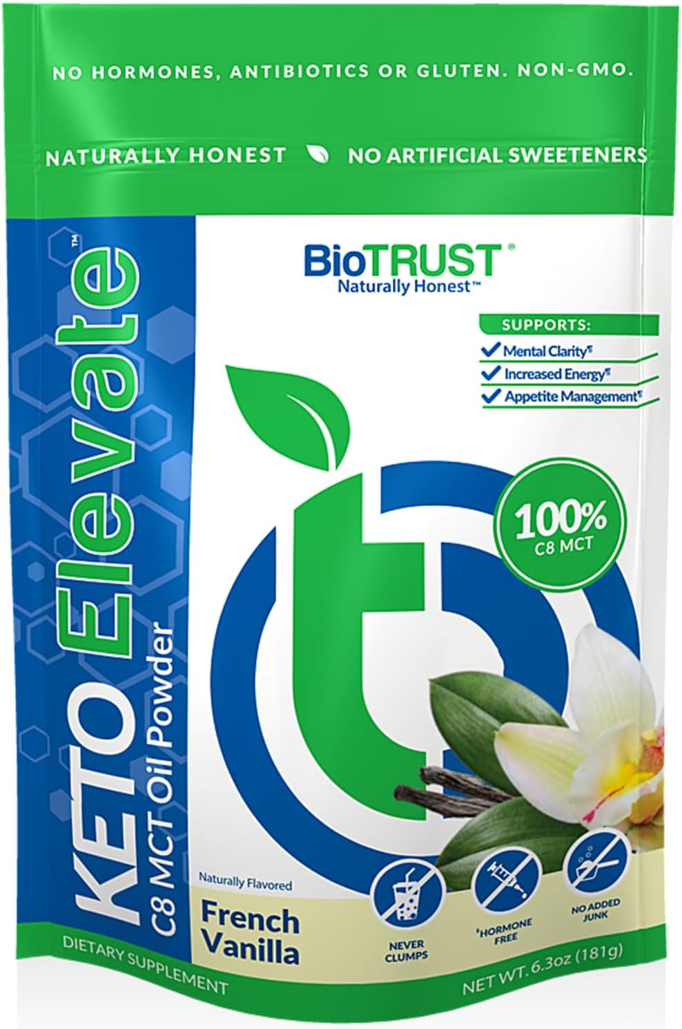 Biotrust Keto Elevate – C8 Mct Oil Powder – Ketogenic Mct Coffee Creamer, Keto Coffee Creamer – Clean Energy, Mental Focus, Clarity –100% Caprylic Acid Mct Powder, Non-Gmo(French Vanilla, 20 Servings)