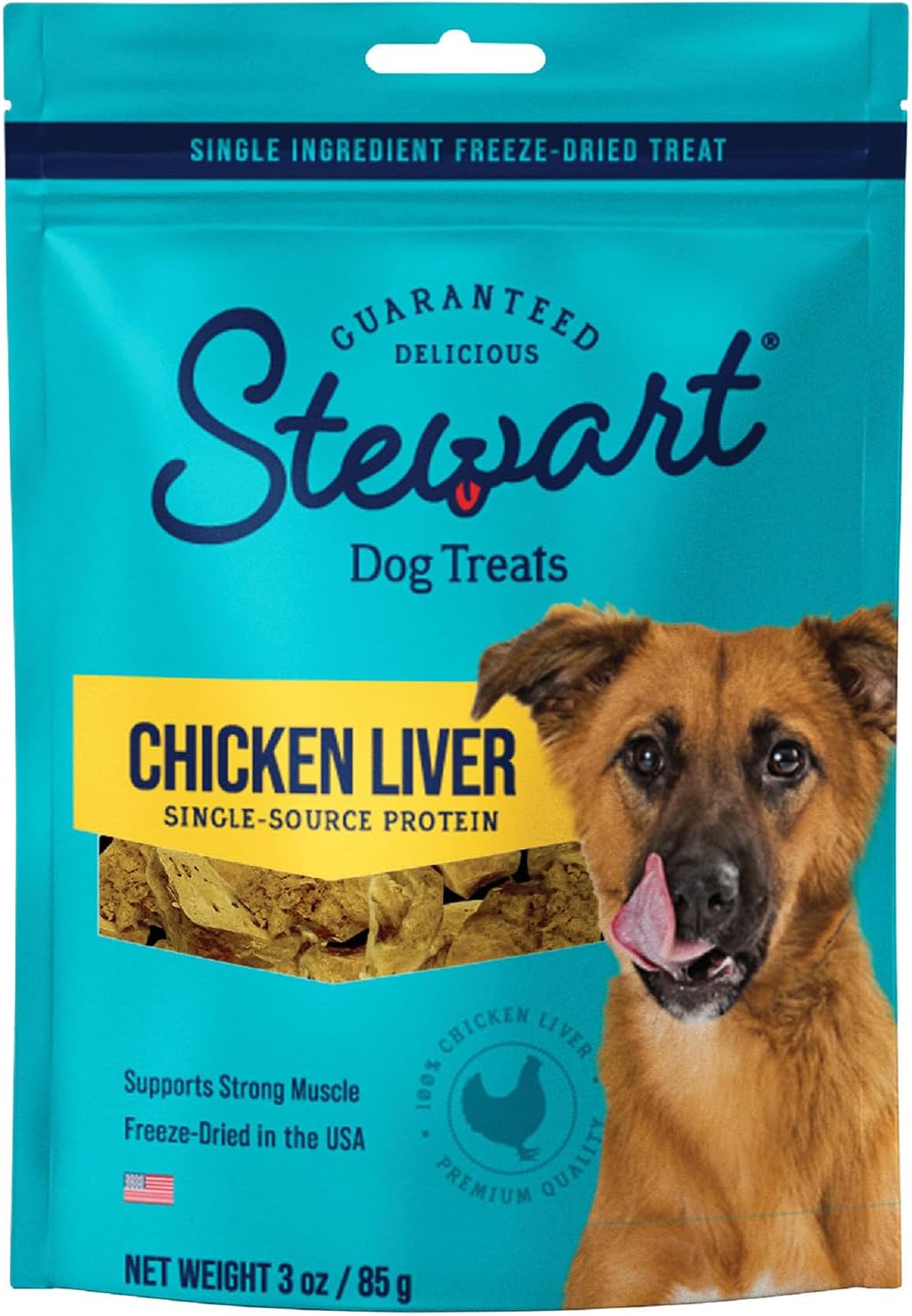 Stewart Freeze Dried Dog Treats, Chicken Liver, 3 Oz, Grain Free & Gluten Free, Resealable Pouch, Single Ingredient, Dog Training Treat