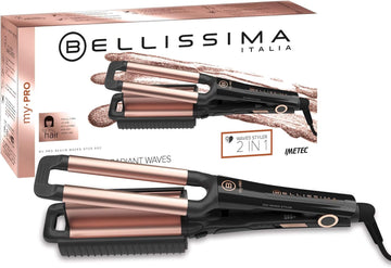 Bellissima My Pro 2-In-1 Straight And Waves Hair Styler B29 100, Double Profile, Sleek Straight Hair Or Beachy Waves, Ceramic Technology, 4 Variable Temperatures From 150 °C To 210 °C, Uk Plug