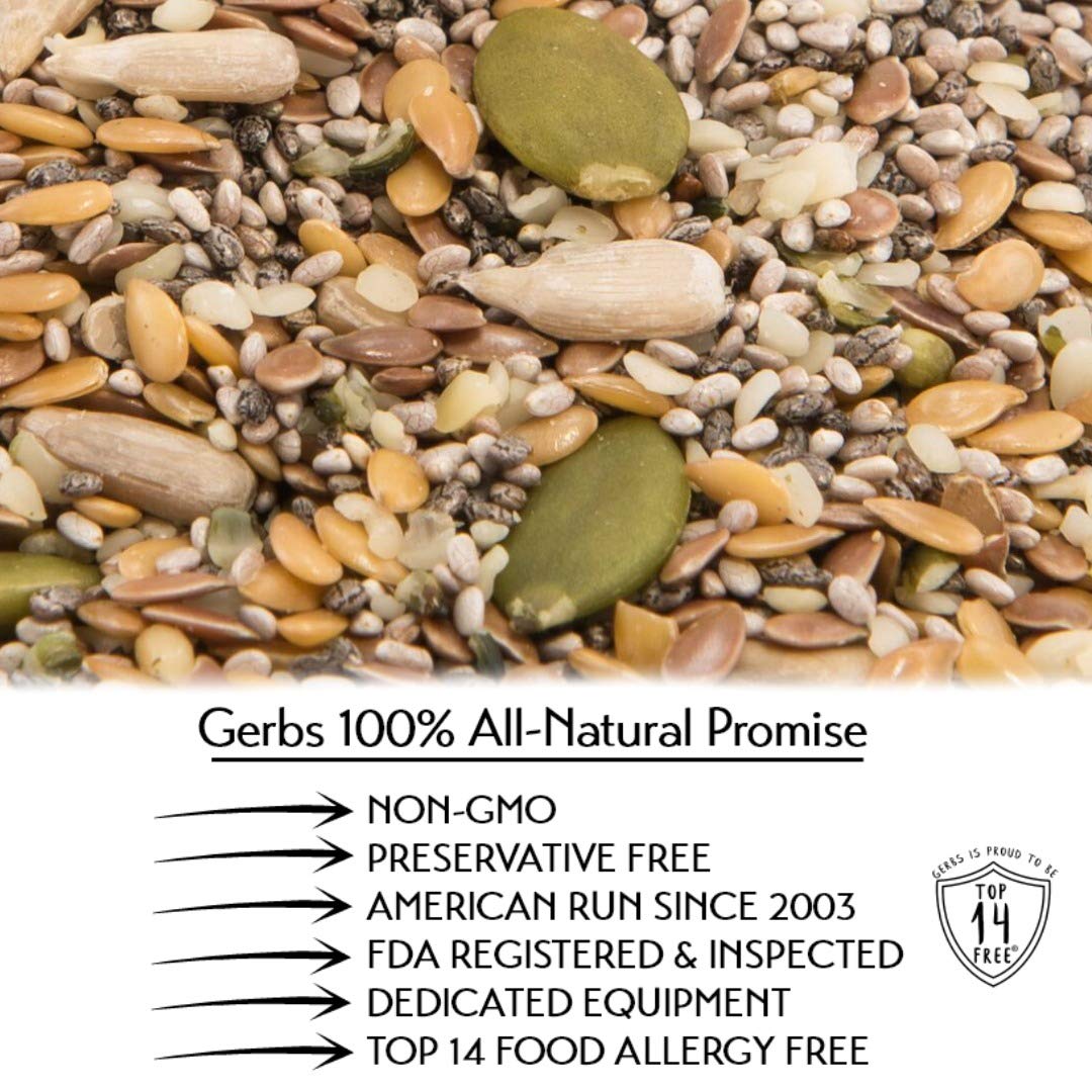 GERBS Raw Super 7 Seed Snack Mix 1 LB. | Top 14 Food Allergy Free | Resealable Bulk Bag | Made in USA | Raw Pumpkin Sunflower Black & White Chia Hemp Brown & Golden Flax Seed Trail Mix | Gluten Free